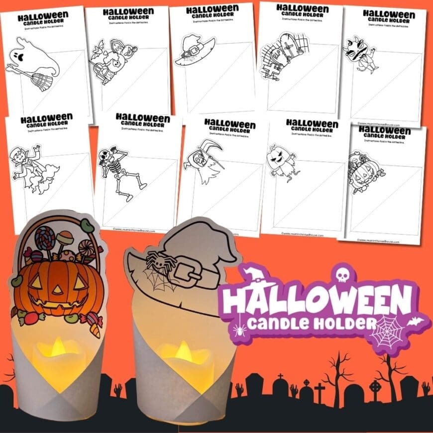 Free Printable Halloween Candle Holders to Color DIY Spooky Craft