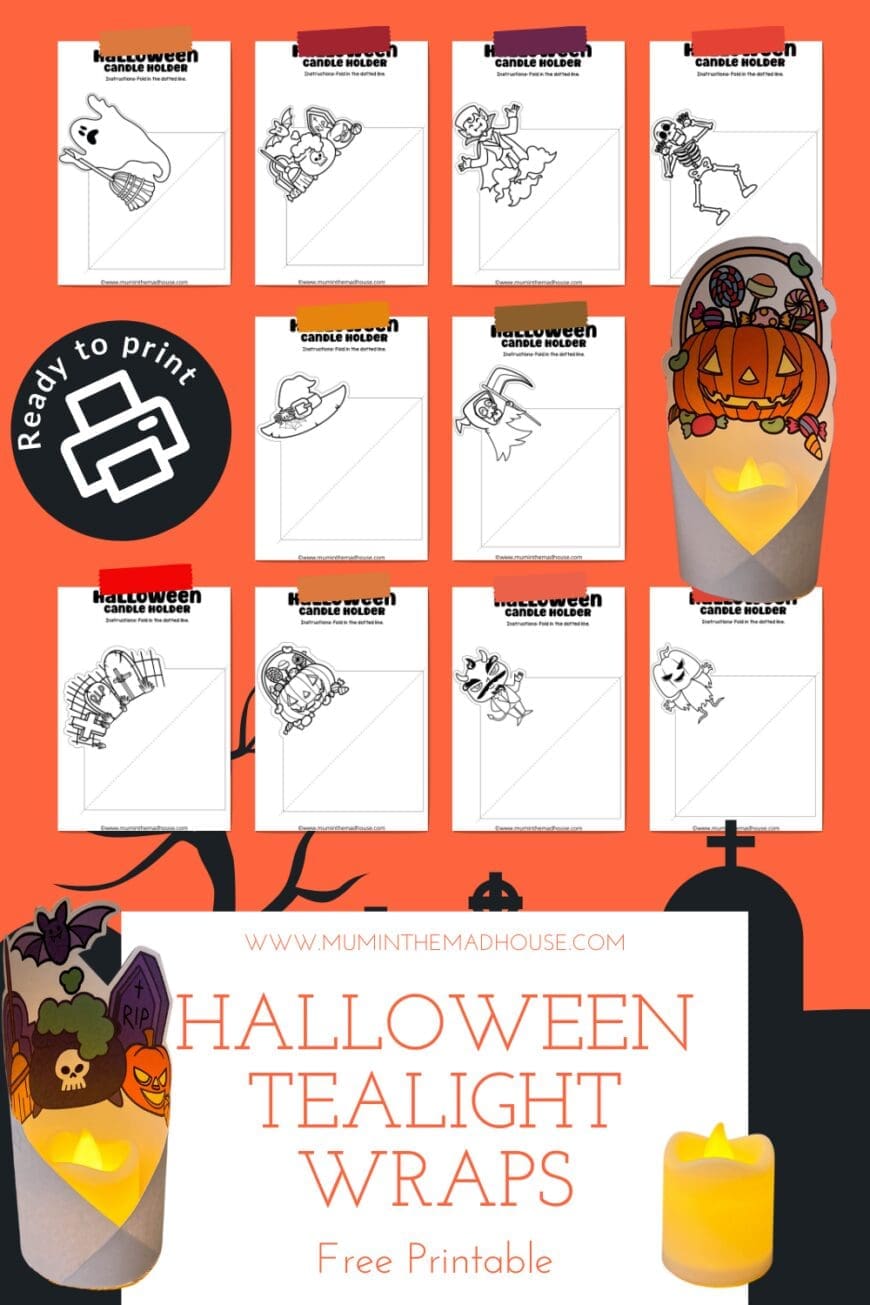 Free Printable Halloween Candle Holders to Color DIY Spooky Craft