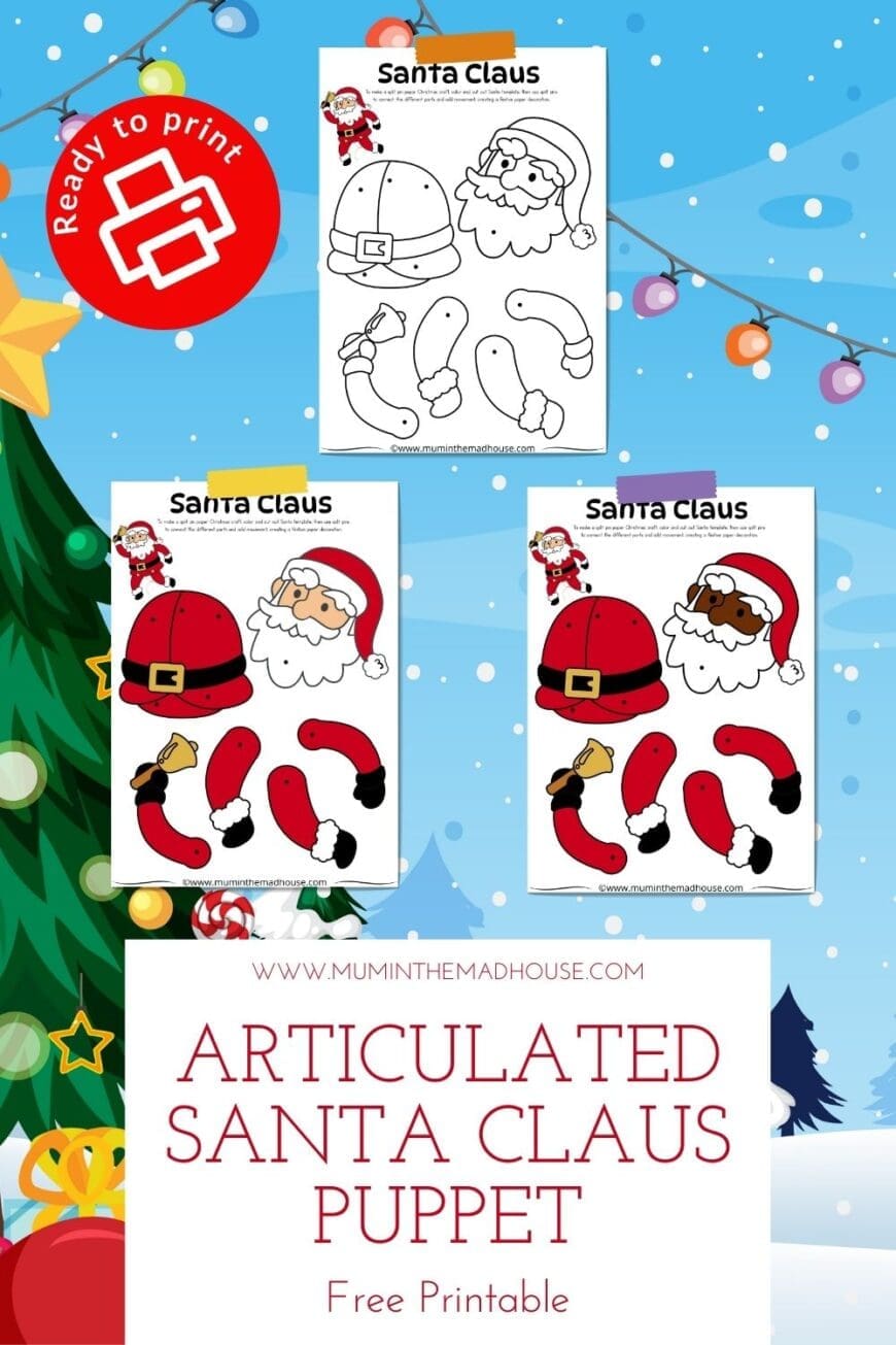 Free Printable Santa Claus Puppet - Color & Assemble for Christmas Fun