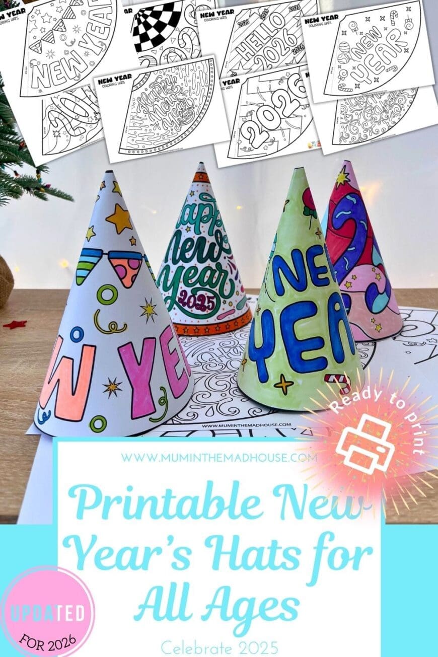 8 free printable new year's hats – fun craft for 2025 celebrations