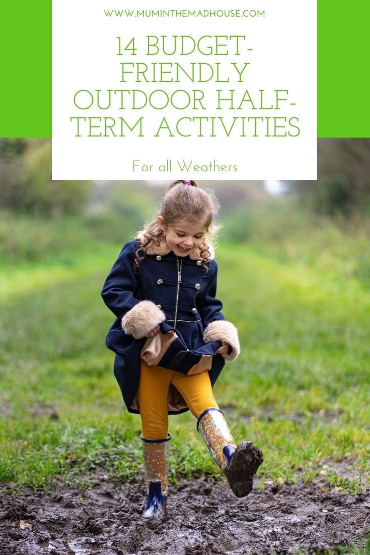 Want to get the kids outside this half-term without spending a fortune? These 14 low-cost outdoor activities are fun, engaging, and perfect for all weather! From puddle jumping to geocaching and hot chocolate nature walks, there’s something for every little explorer! Save this post for later!