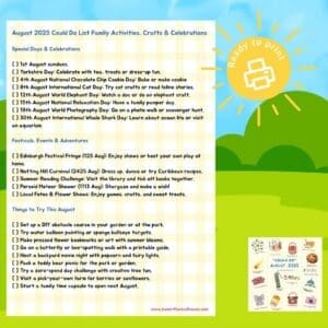 August 2025 Could Do List – Free Printable for Families