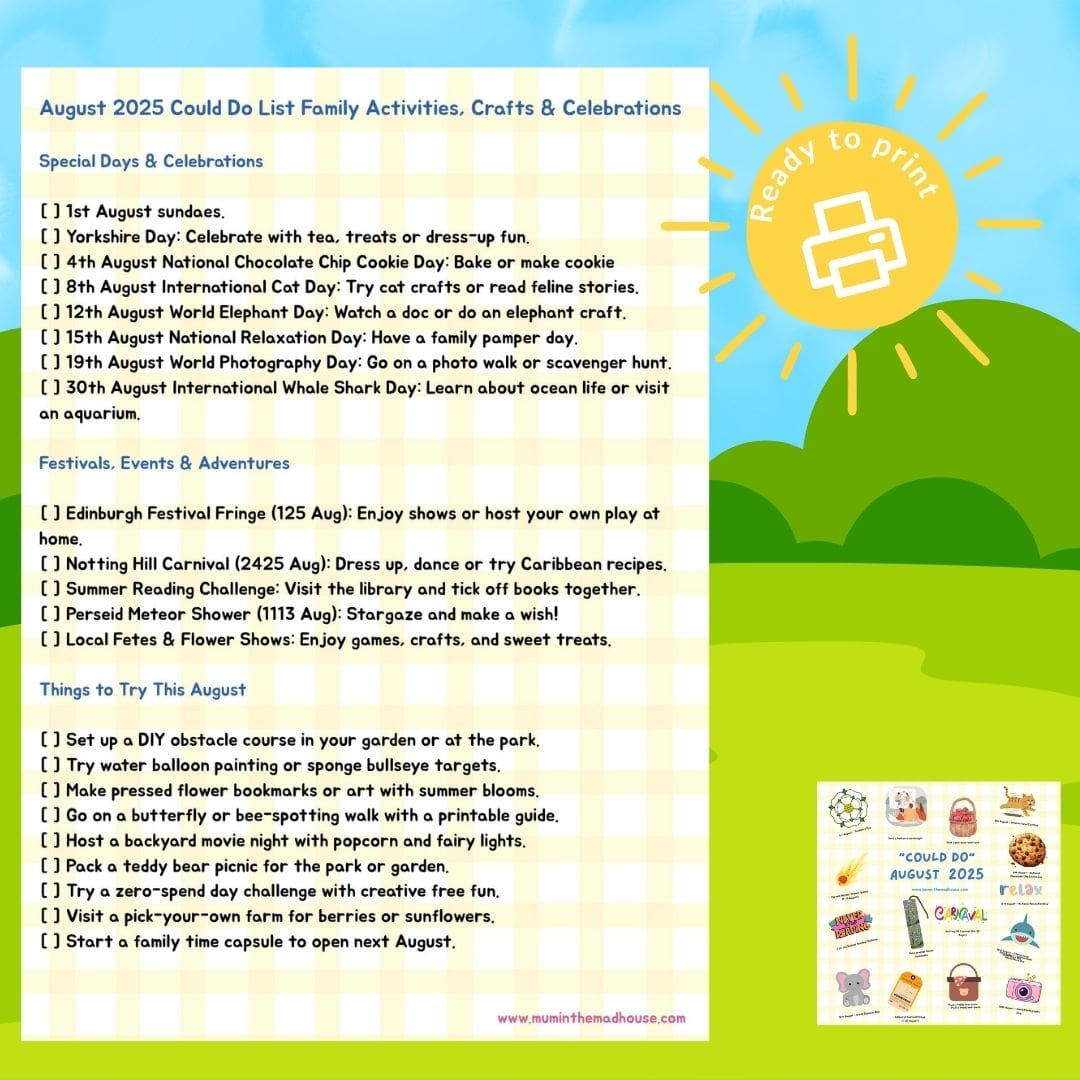 August 2025 Could Do List – Free Printable for Families