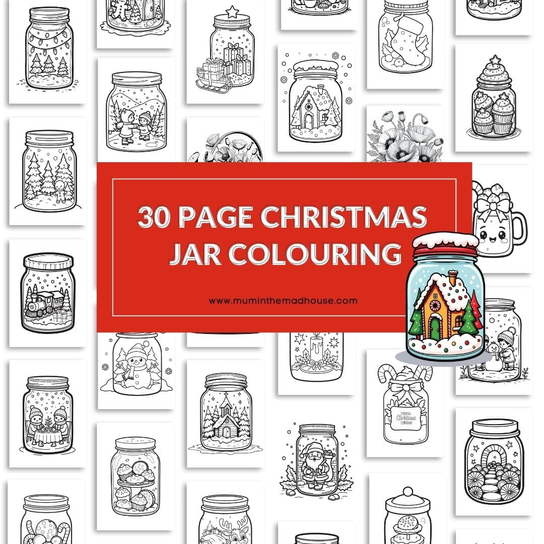 Download: Cozy Christmas Jar Colouring Pages – Free Printables