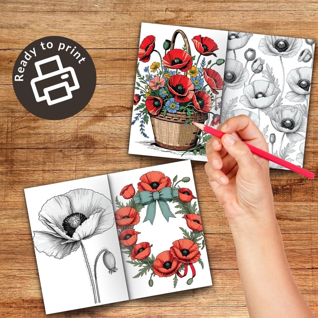 Free Poppy Colouring Pages for Teens & Adults – Remembrance Day Printable