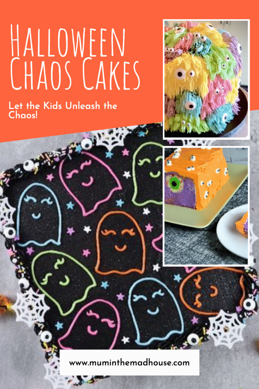 Looking for fun Halloween cake ideas? Try a Chaos Cake! Let your kids decorate with sprinkles, edible glitter, and creepy candy for the ultimate hands-on Halloween bake.