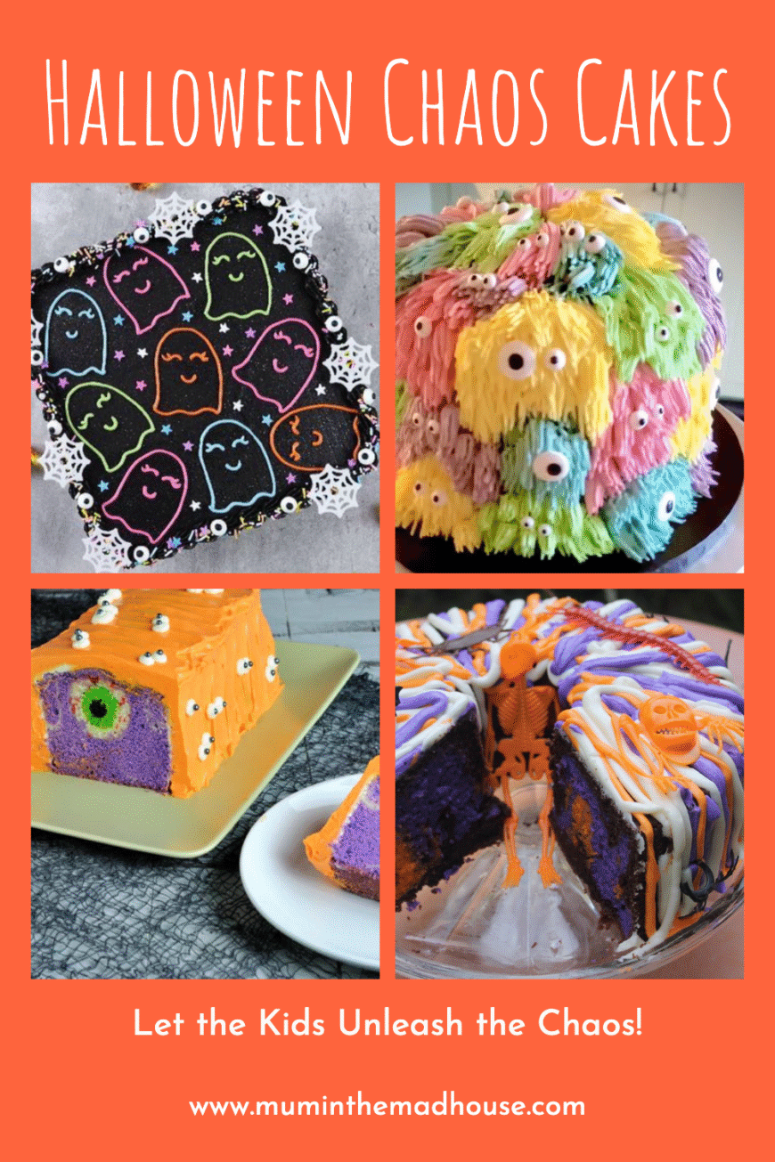 Get spooky in the kitchen with this Halloween Chaos Cake! Using orange, purple, and black buttercream plus candy eyeballs and gummy worms, kids will love creating this messy, fun masterpiece.