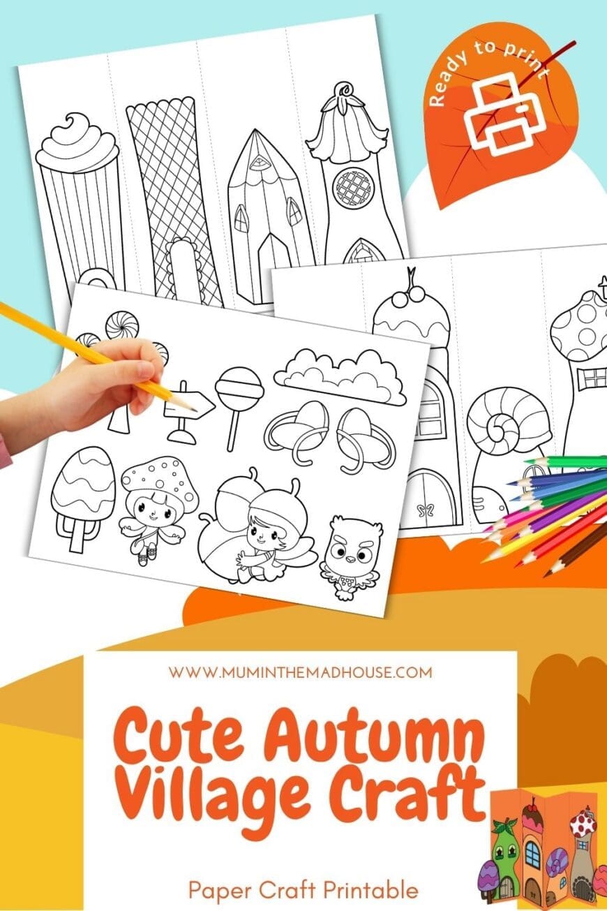 This free cut-and-paste autumn village craft is an adorable way for children to enjoy fall creativity. Just print, cut, glue, and play!
