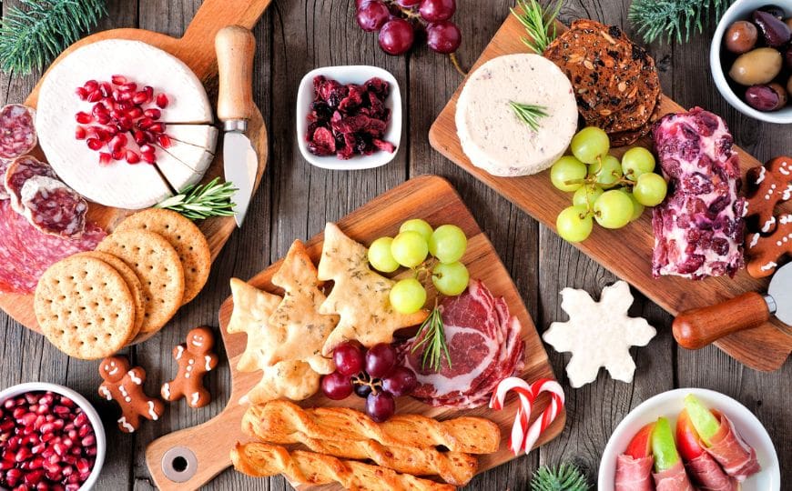 Festive holiday snack plate with roasted vegetables and zero-waste serving ideas