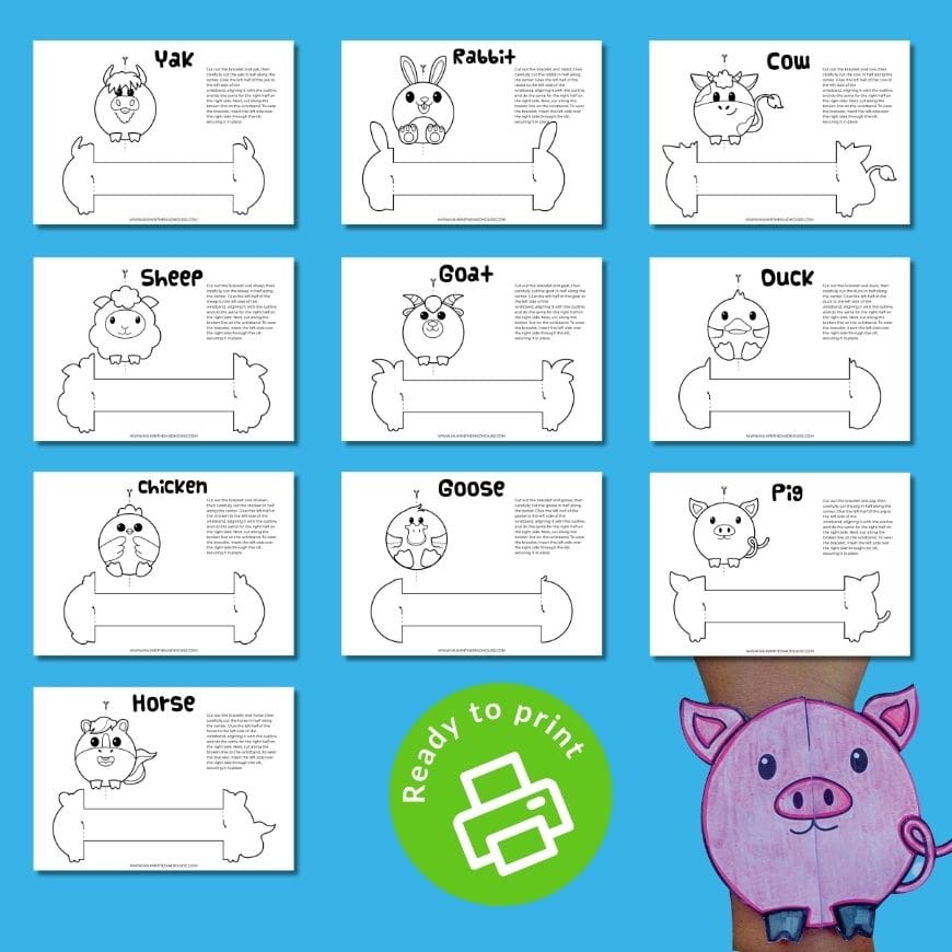 Download Your Free Farm Animal Paper Bracelets
