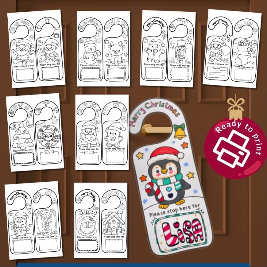 Free Printable Christmas Door Hanger to Colour In