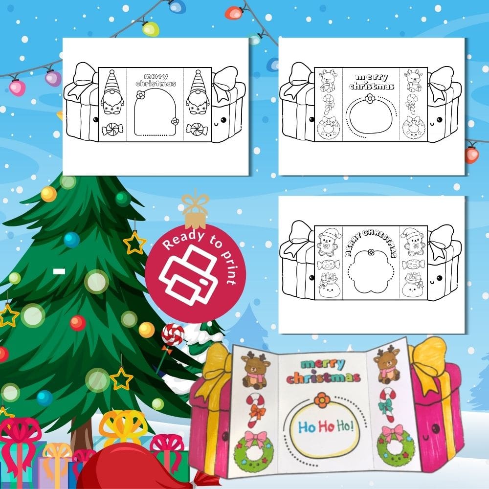Free Christmas Present Folding Cards to Colour