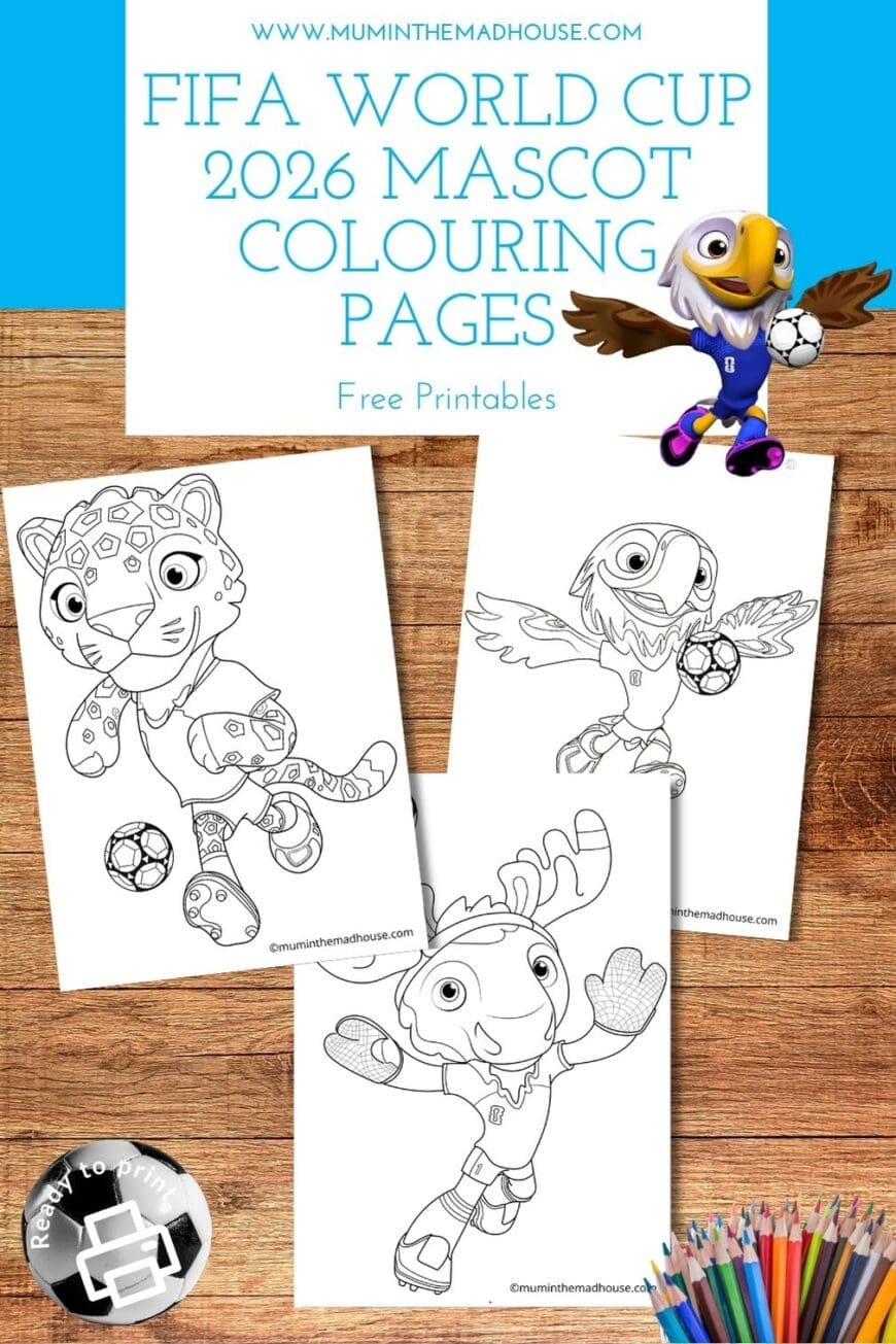 Free FIFA World Cup 2026 mascot colouring pages for kids featuring Clutch, Zayu and Maple. Perfect football printable for parties, classrooms and match day fun.
